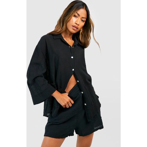 Camicia oversize in cotone leggero con trama - boohoo - Modalova