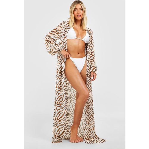 Kimono maxi da mare tigrato con cintura - boohoo - Modalova