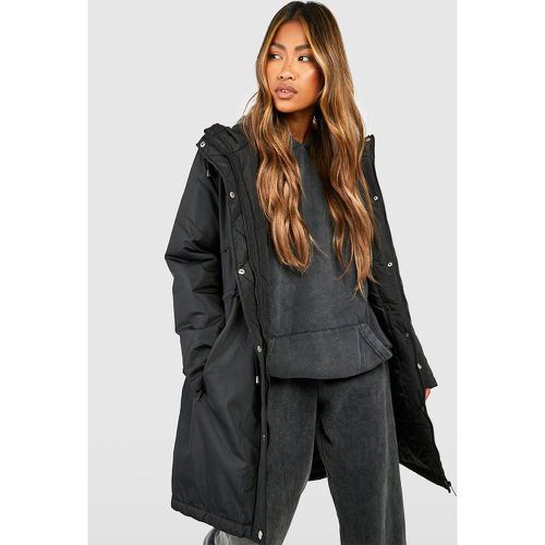 Parka lungo imbottito, Nero - boohoo - Modalova