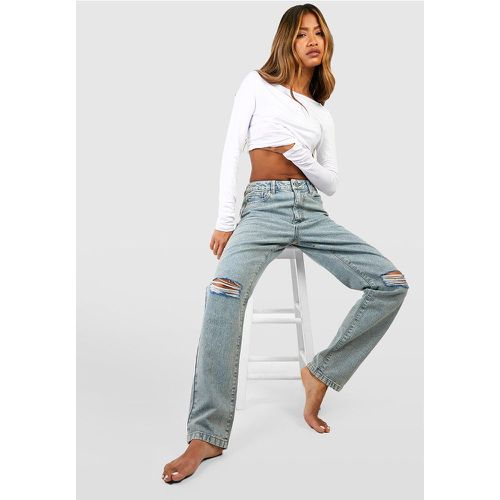 Jeans dritti Basics a vita alta con strappi sul ginocchio - boohoo - Modalova