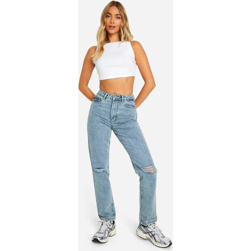 Jeans dritti Basics a vita alta con strappi sul ginocchio - boohoo - Modalova