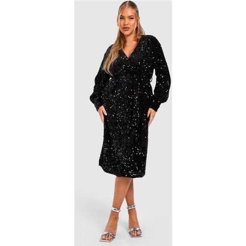 Vestito scaldacuore midi Plus Size in velluto con paillettes - boohoo - Modalova