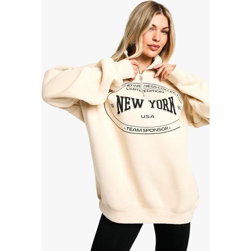 Sudadera Oversize Con Cremallera A La Mitad Y Eslogan De New York - boohoo - Modalova