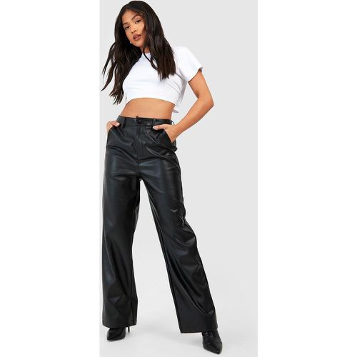 Pantalón Petite Holgado De Pernera Recta Efecto Cuero - boohoo - Modalova