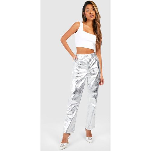 Pantaloni a vita alta Slim Fit metallizzati - boohoo - Modalova