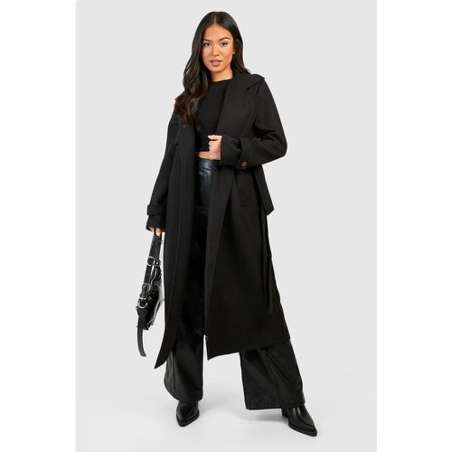 Trench Petite effetto lana con cintura - boohoo - Modalova