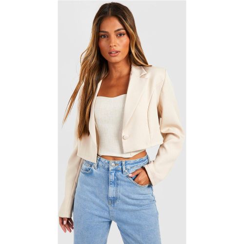 Americana Crop Básica De Tela Con Botón - boohoo - Modalova