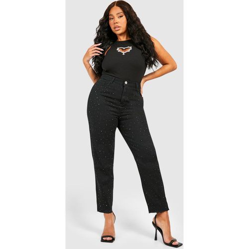 Jeans Mom Plus Size decorati, Nero - boohoo - Modalova