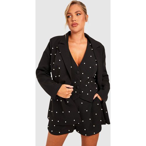 Blazer Plus Size con perle, Nero - boohoo - Modalova