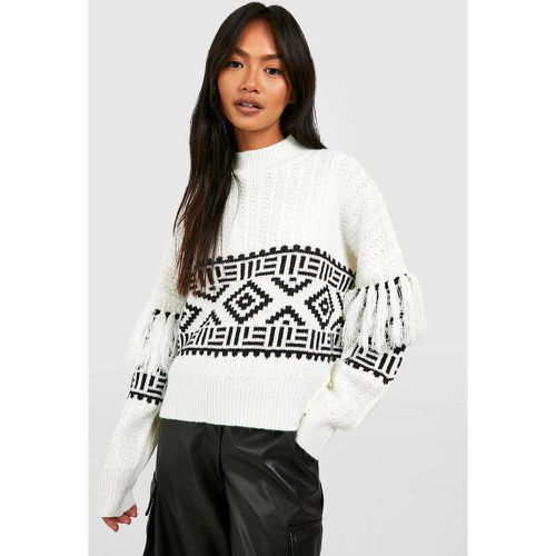 Maglione con stampa azteca e nappe - boohoo - Modalova