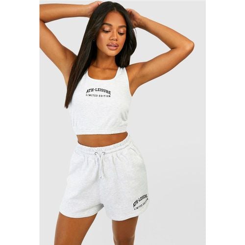 Set crop top con slogan Ath Leisure & pantaloncini - boohoo - Modalova