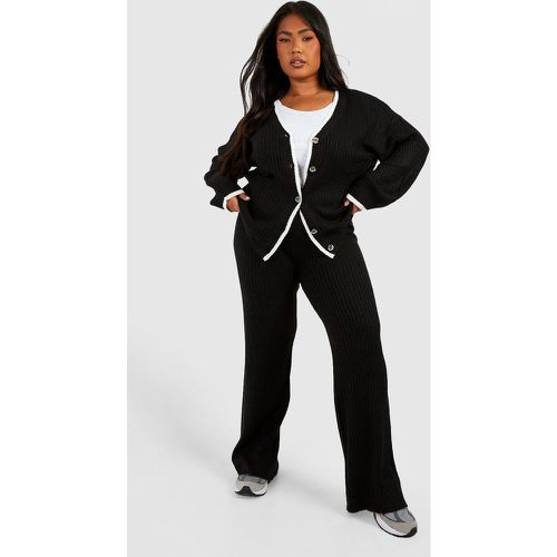 Set Loungewear da casa Plus Size in cardigan con cordoncino a contrasto - boohoo - Modalova