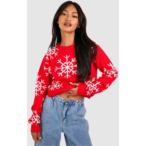 Jersey Crop Navideño Con Copos De Nieve - boohoo - Modalova