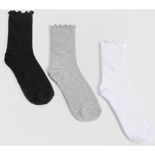 Pack De 3 Pares De Calcetines De Canalé Con Ribete De Volante - boohoo - Modalova