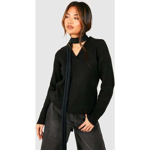 Maglione in maglia a coste morbide con colletto stile polo - boohoo - Modalova