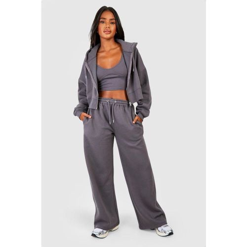 Tuta sportiva in 3 pezzi crop top con cuciture e cappuccio - boohoo - Modalova