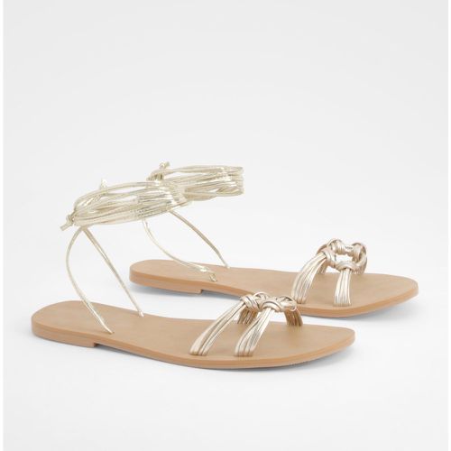 Wide Fit Leather Ring Wrap Up Sandals - boohoo - Modalova
