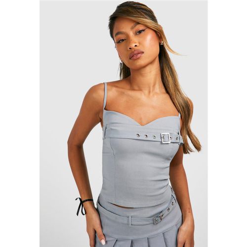 Top a corsetto con fibbia, Grigio - boohoo - Modalova