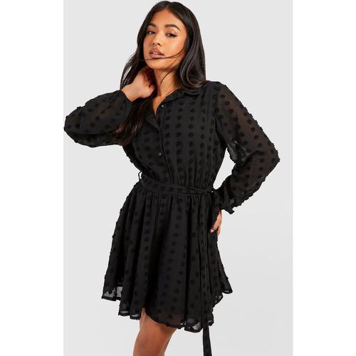 Vestido Petite Skater De Dobby Con Cinturón - boohoo - Modalova