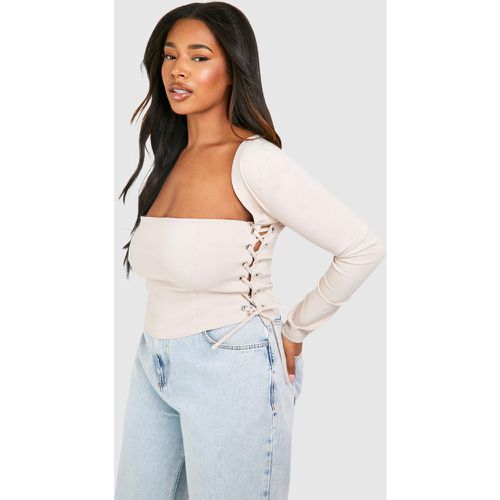 Top a corsetto Plus Size in bengalina con laccetti e scollo quadrato - boohoo - Modalova