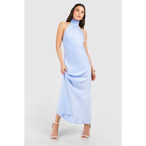 Satin Halterneck Maxi Dress, Azul - boohoo - Modalova
