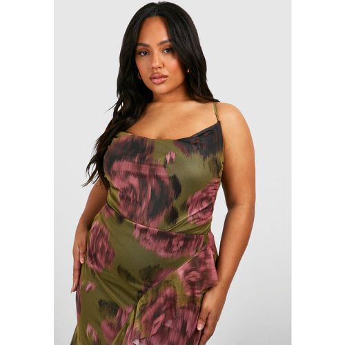 Body Plus Size in rete a fiori astratti con scollo a cappuccio - boohoo - Modalova