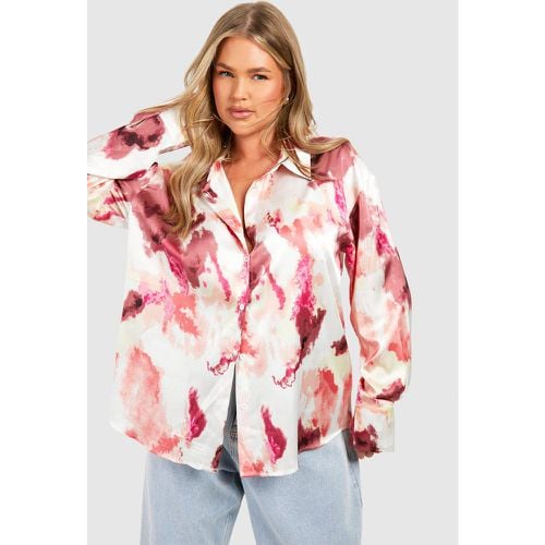 Camicia Plus Size oversize rosa con stampa astratta - boohoo - Modalova