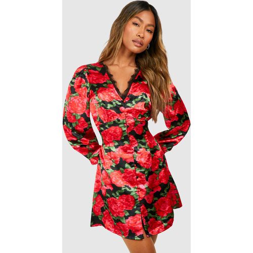 Vestido Holgado De Flores Con Ribete De Encaje - boohoo - Modalova