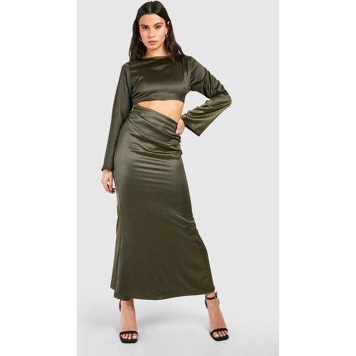 Vestido Maxi De Raso Y Manga Larga Con Abertura - boohoo - Modalova