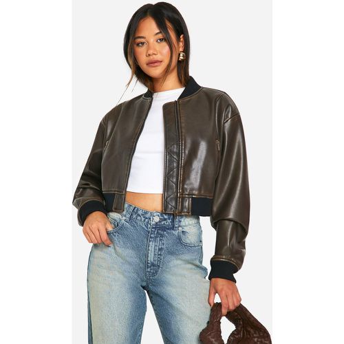 Chaqueta Bomber Crop Oversize De Cuero Sintético Efecto Vintage - boohoo - Modalova