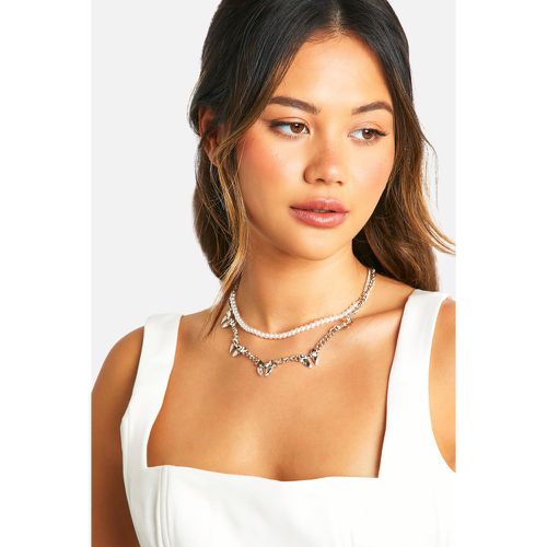 Pearl & Bow Chain Layered Necklace - boohoo - Modalova