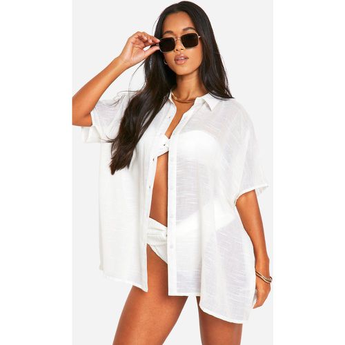 Oversized Beach Shirt Dress, Blanco - boohoo - Modalova