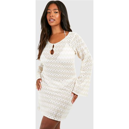 Plus Neutral Stripe Crochet Beach Dress - boohoo - Modalova