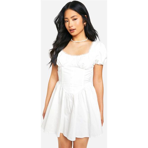 Petite Cotton Puff Sleeve Milkmaid Mini Dress - boohoo - Modalova