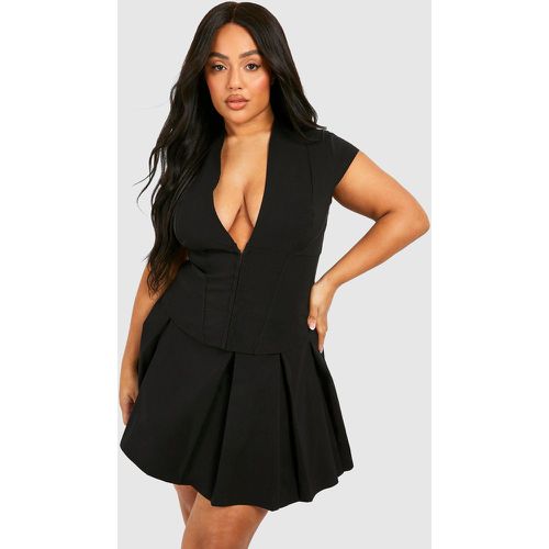 Minigonna Plus Size a pieghe, Nero - boohoo - Modalova