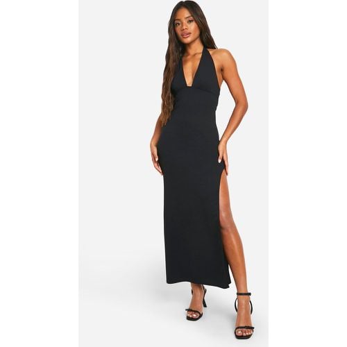 Vestito maxi in crêpe con scollo profondo e spacco sul fondo - boohoo - Modalova