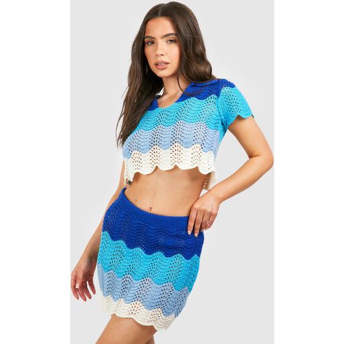 Petite Crochet Mini Skirt, Azul - boohoo - Modalova