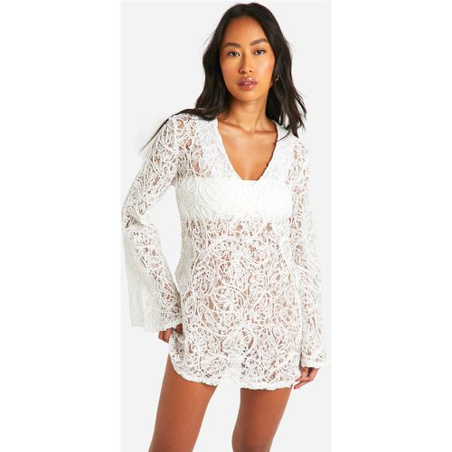 Premium Embossed Lace Crochet Beach Cover-up Dress - boohoo - Modalova