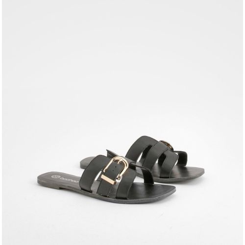 Buckle Detail Slip On Sandals, Nero - boohoo - Modalova