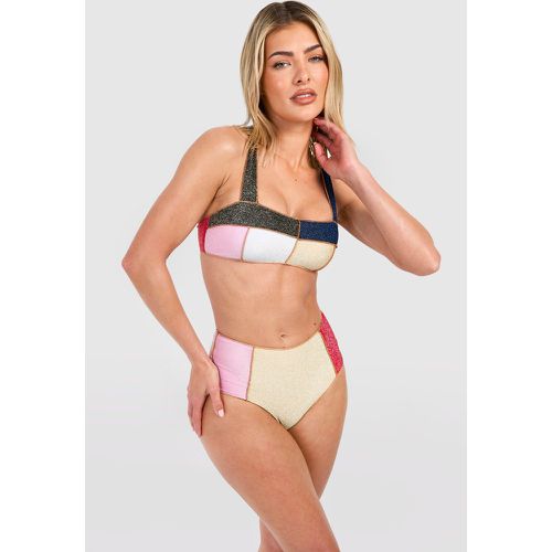 Set bikini glitterato a blocchi di colore con spalline - boohoo - Modalova