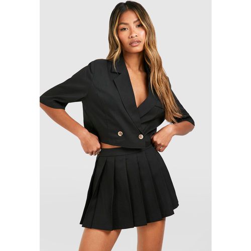 Blazer corto squadrato effetto lino - boohoo - Modalova