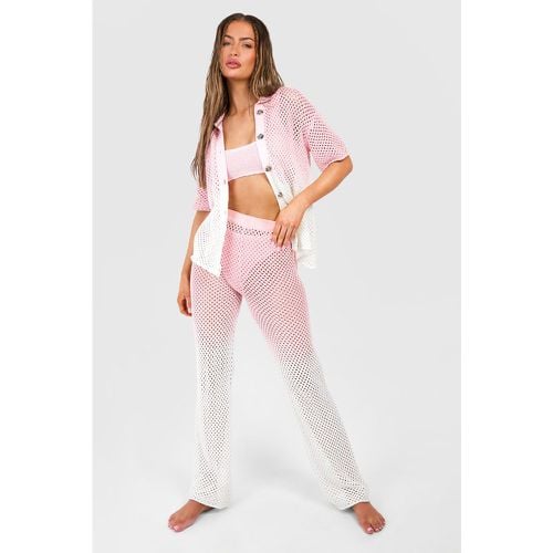 Set camicia all'uncinetto sfumata & pantaloni a gamba ampia in maglia - boohoo - Modalova