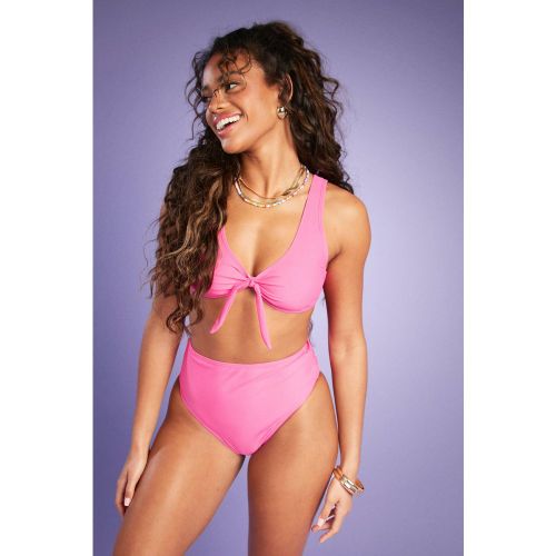 Top bikini Mix & Match con scollo profondo e laccetti - boohoo - Modalova