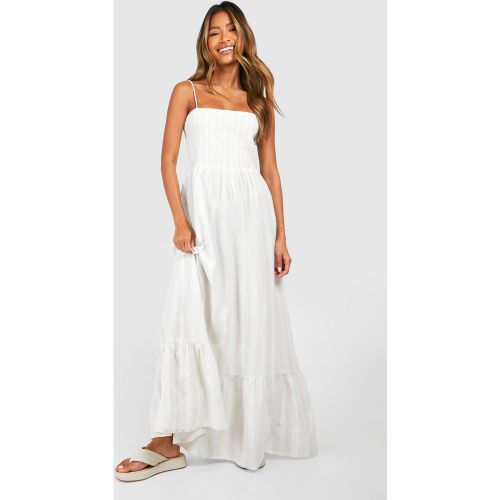 Vestito maxi a fascia effetto lino increspato a righe - boohoo - Modalova