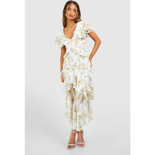 Floral Ruffle Maxi Dress, Blanco - boohoo - Modalova