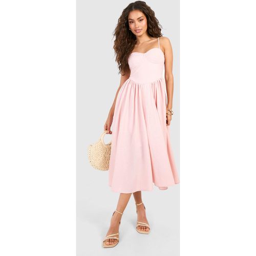 Linen Milkmaid Midi Dress, Pink - boohoo - Modalova