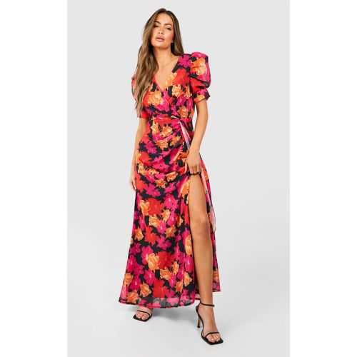 Floral Print Wrap Maxi Dress, Nero - boohoo - Modalova