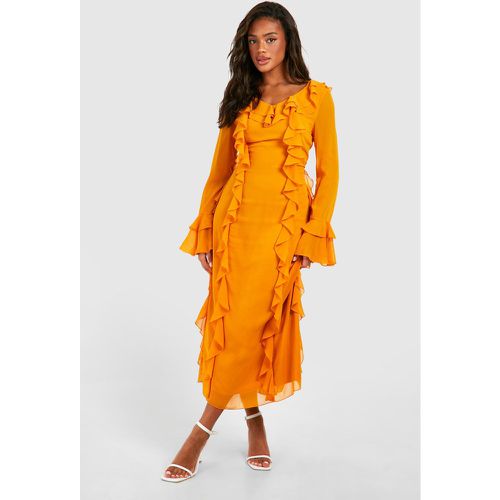 Ruffle Detail Midaxi Dress, Naranja - boohoo - Modalova