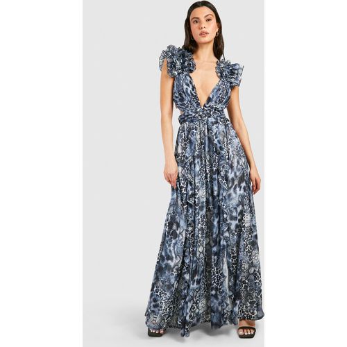 Vestido Maxi De Leopardo Con Volante Y Abertura - boohoo - Modalova