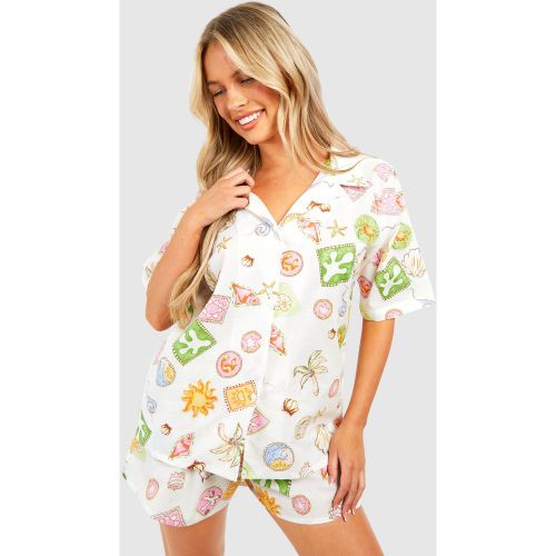 Camicia a maniche corte in cotone popeline con motivi marini - boohoo - Modalova
